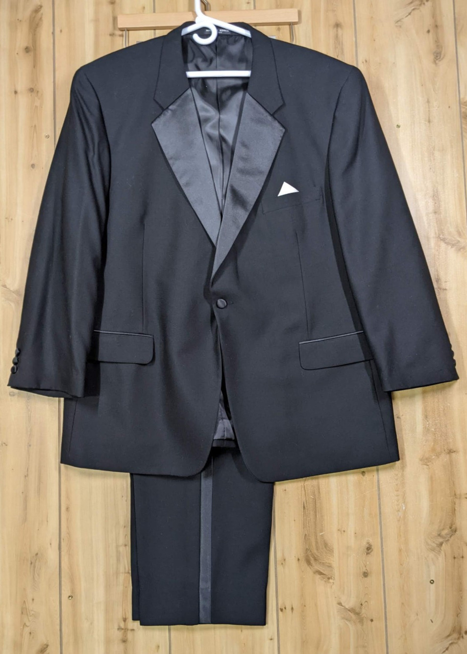 Versini Tuxedo One Button Mens Jacket 42R Pants 40x29 Black 100% Wool Suit Tux